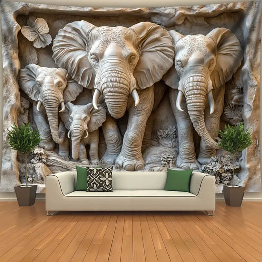 3D Printed Elephant Tapestry WallDecor Background Cloth LivingRoom Home Decor Quick Installation Environmentally Friendly Fabric