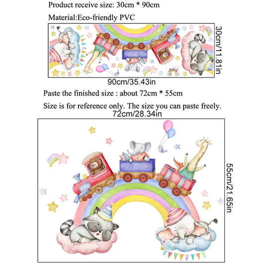 Fantasy Rainbow Small Animals Wall Sticker Kids Room Decoration Mural Cartoon Home Decor Nursery Wallpaper Self-adhesive Decals