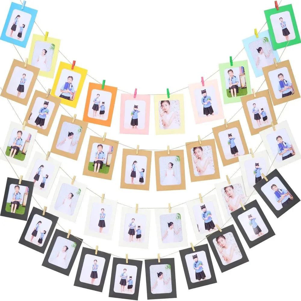 Creative DIY Photo Frame Hanging Album Collection Wall with Linen Rope Clip Combination Wallpaper Flag