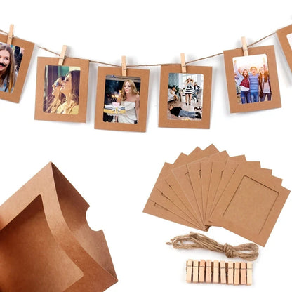Creative DIY Photo Frame Hanging Album Collection Wall with Linen Rope Clip Combination Wallpaper Flag