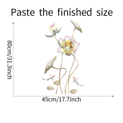 Embossed Lotus Koi Chinese Style Bedroom Living Room Porch Home Wall Decoration Wall Stickers Self-Adhesive