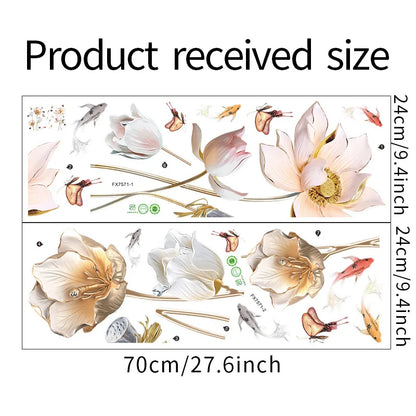 Embossed Lotus Koi Chinese Style Bedroom Living Room Porch Home Wall Decoration Wall Stickers Self-Adhesive