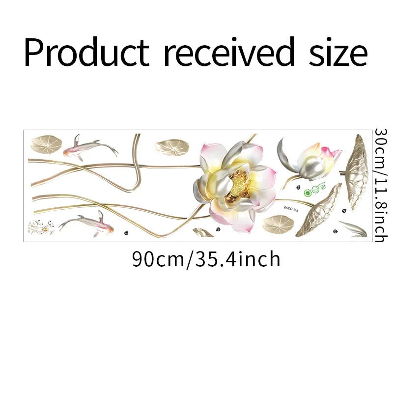 Embossed Lotus Koi Chinese Style Bedroom Living Room Porch Home Wall Decoration Wall Stickers Self-Adhesive