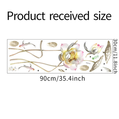 Embossed Lotus Koi Chinese Style Bedroom Living Room Porch Home Wall Decoration Wall Stickers Self-Adhesive