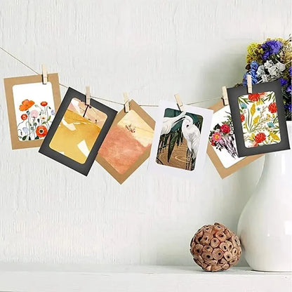 Creative DIY Photo Frame Hanging Album Collection Wall with Linen Rope Clip Combination Wallpaper Flag
