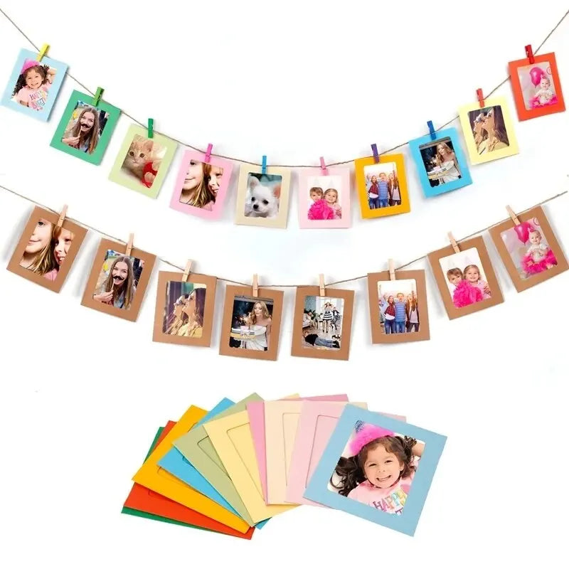 Creative DIY Photo Frame Hanging Album Collection Wall with Linen Rope Clip Combination Wallpaper Flag